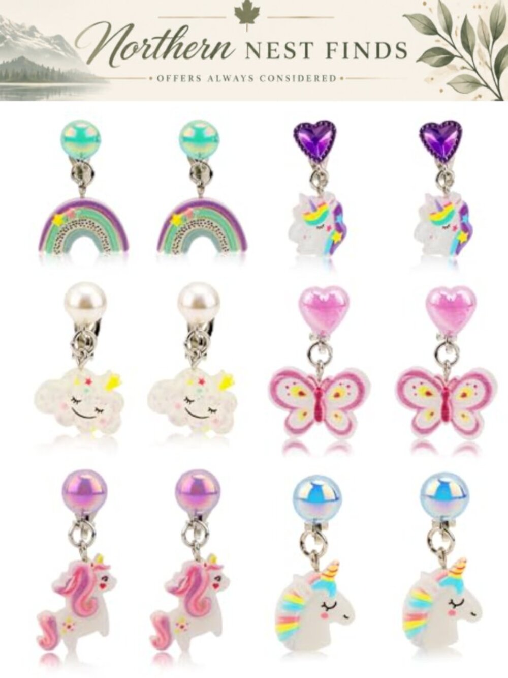 Clip On Drop Earrings Set Resin No Pierced Dangle Butterfly Ear Clips
